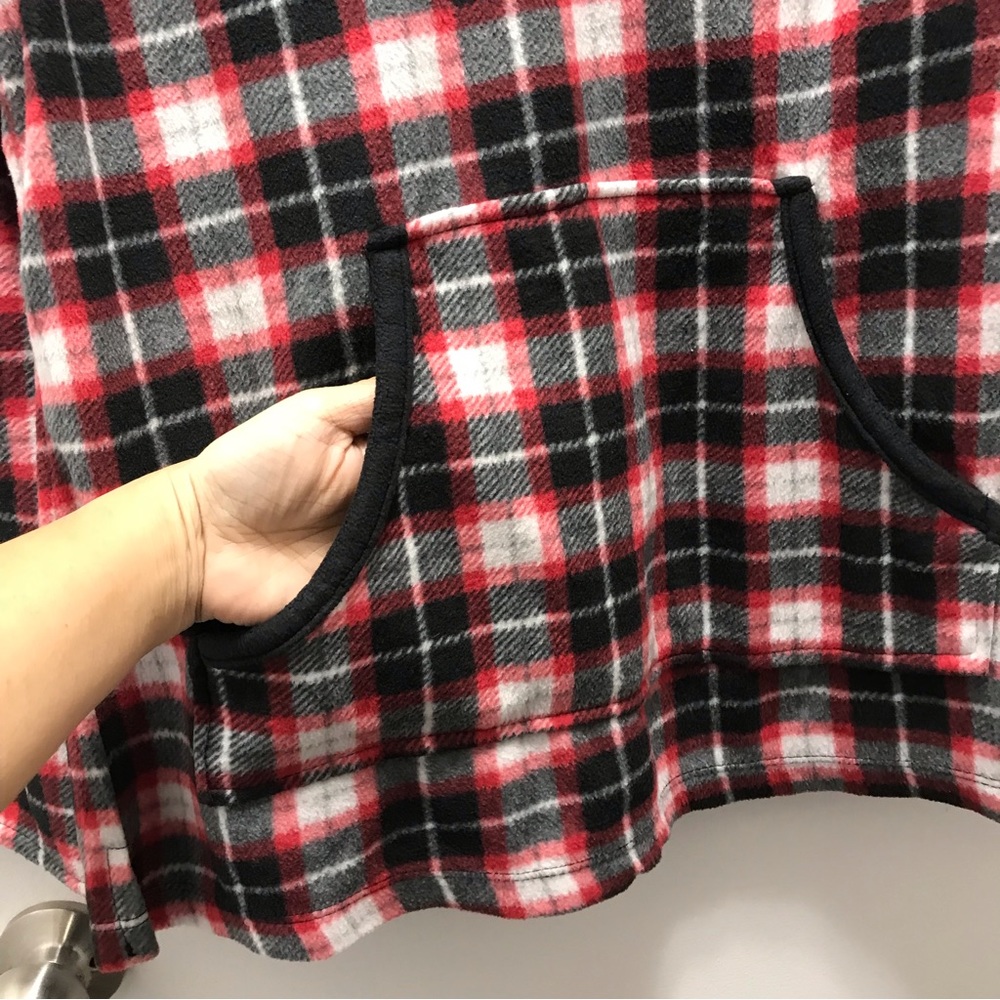 OSCAR DE LA RENTA loungewear top fleece plaid red black gray size Medium - Picture 4 of 10